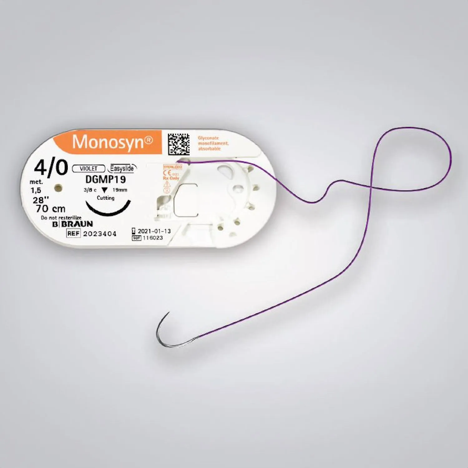 Monosyn Sutures | 60mm Needle | 70cm Length | Undyed | 3/0 Gauge | Pack of 36